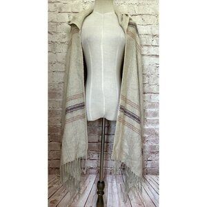 Jessica Simpson Acrylic Wrap Hooded Open Shawl Cardigan Fringe Beige - One Size